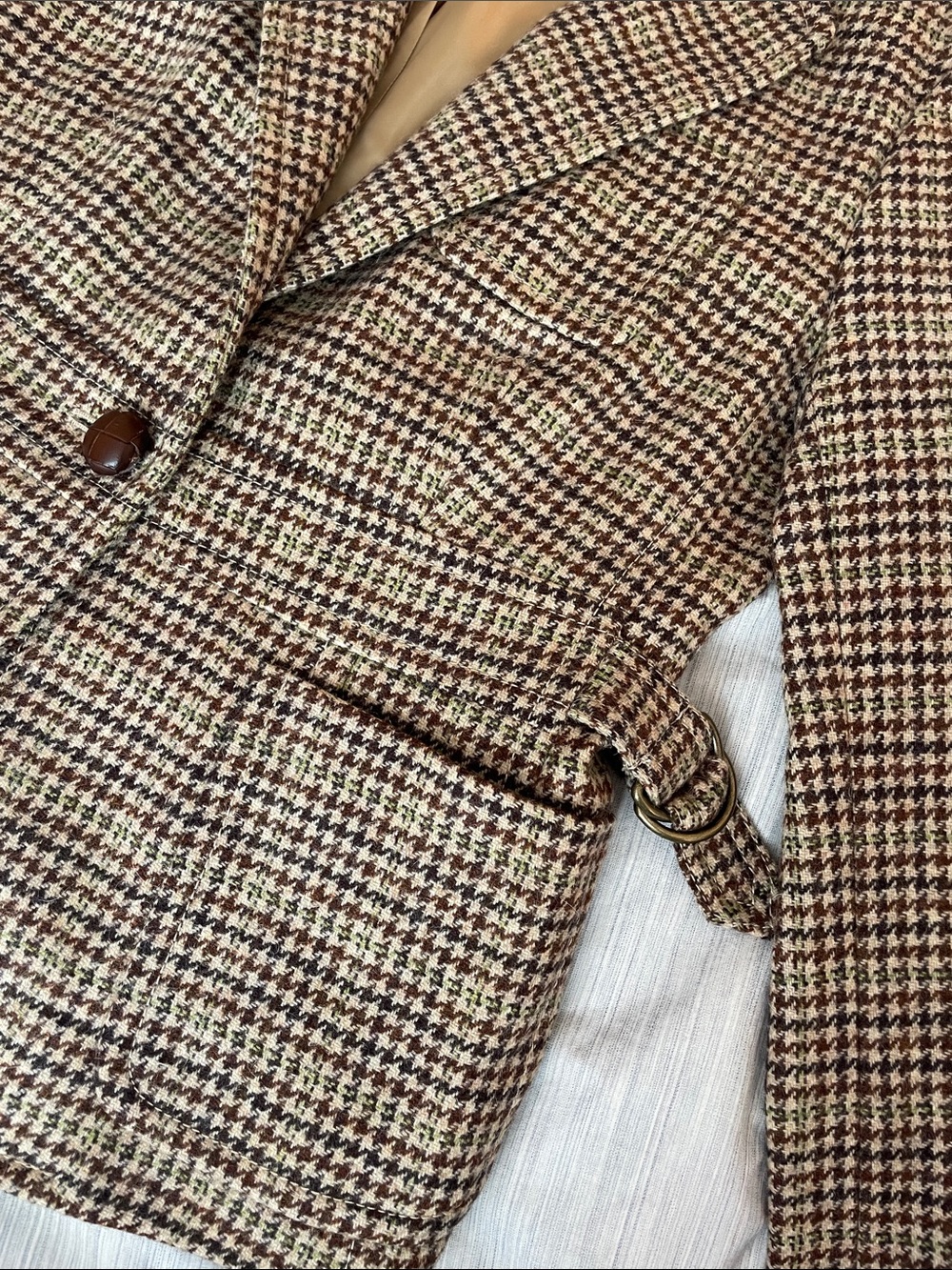 J. Crew Brown Houndstooth Tweed Blazer with Dark Brown Elbow Patches - Picture 3 of 6